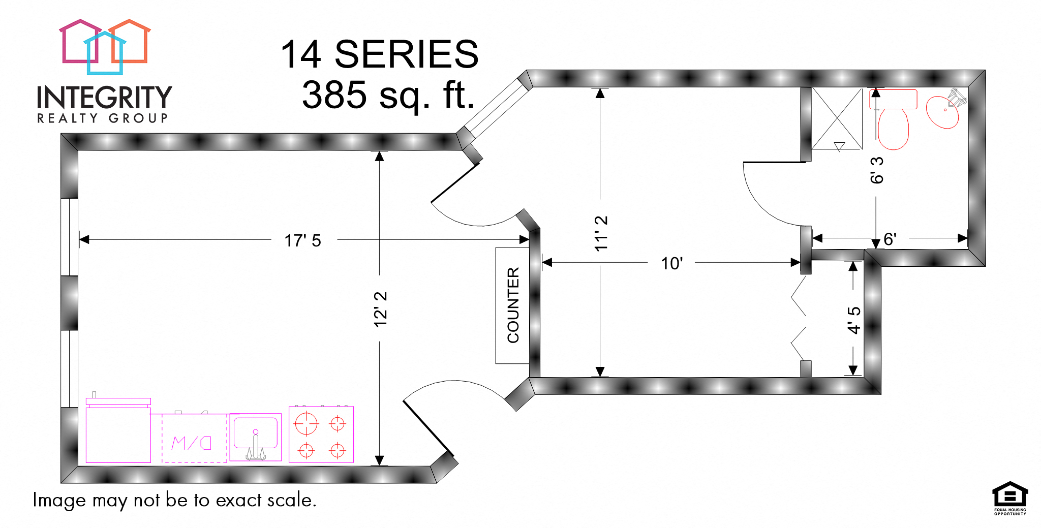 Floor plan for 1 bed, 1 bath, 475 sqft